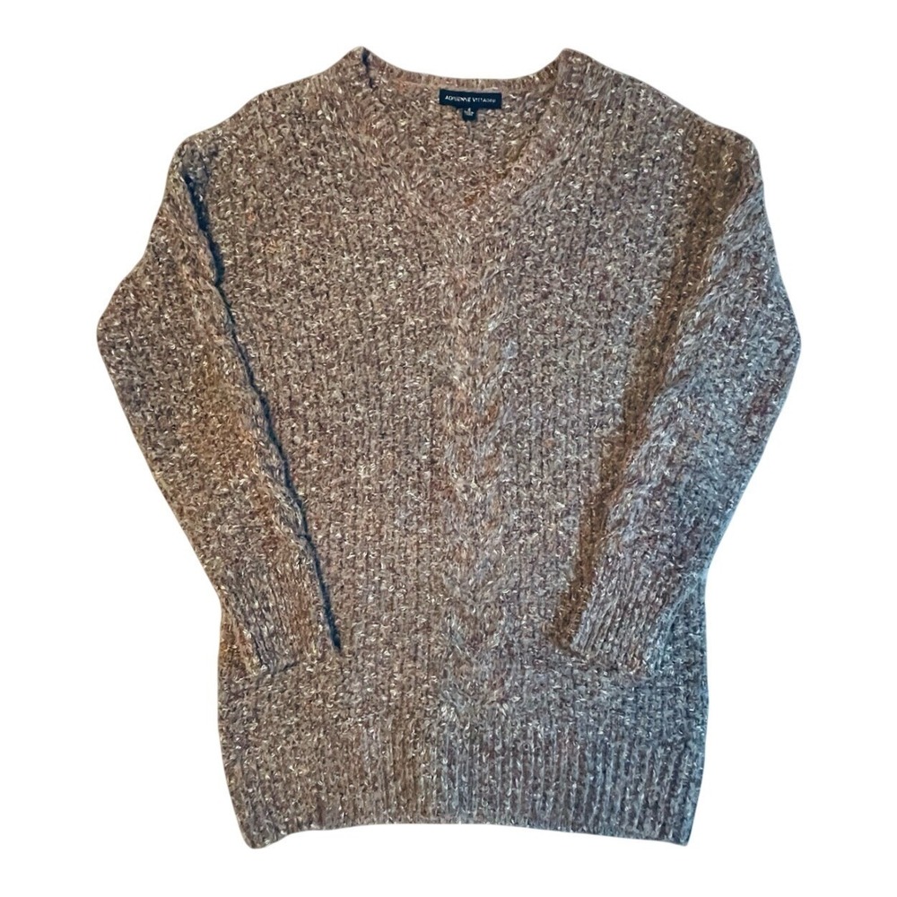 Adrienne Vittadini V-Neck Sweater Womens Small Multi Color Cable Knit Pullover